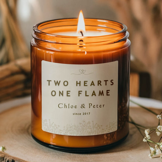 Two Hearts One Flame - Custom Names & Year Candle-Gliminis