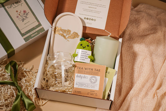 The Chill & Glow Gift Set-Personalized Self Care Gift Box Handmade Wellness Package Eco Friendly Gift Set Affordable Luxury Gift Birthday Present New Mom Gift Employee Appreciation Corporate Wellness Housewarming Relaxation Kit Tea Lover