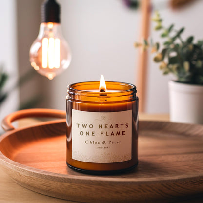 Two Hearts One Flame - Custom Names & Year Candle