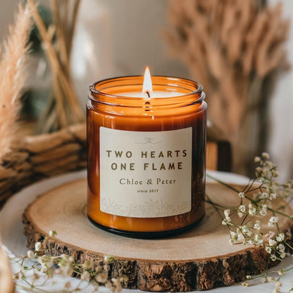 Two Hearts One Flame - Custom Names & Year Candle