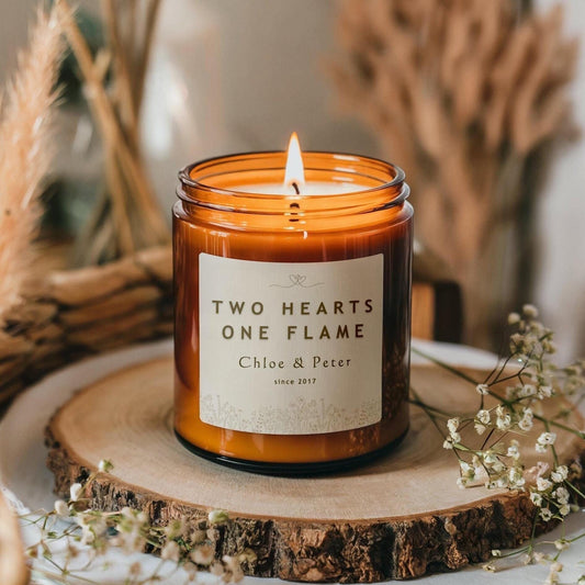 Two Hearts One Flame - Custom Names & Year Candle