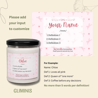 Custom Name & Definition Pink Aesthetic Candle