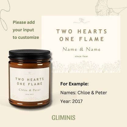 Two Hearts One Flame - Custom Names & Year Candle