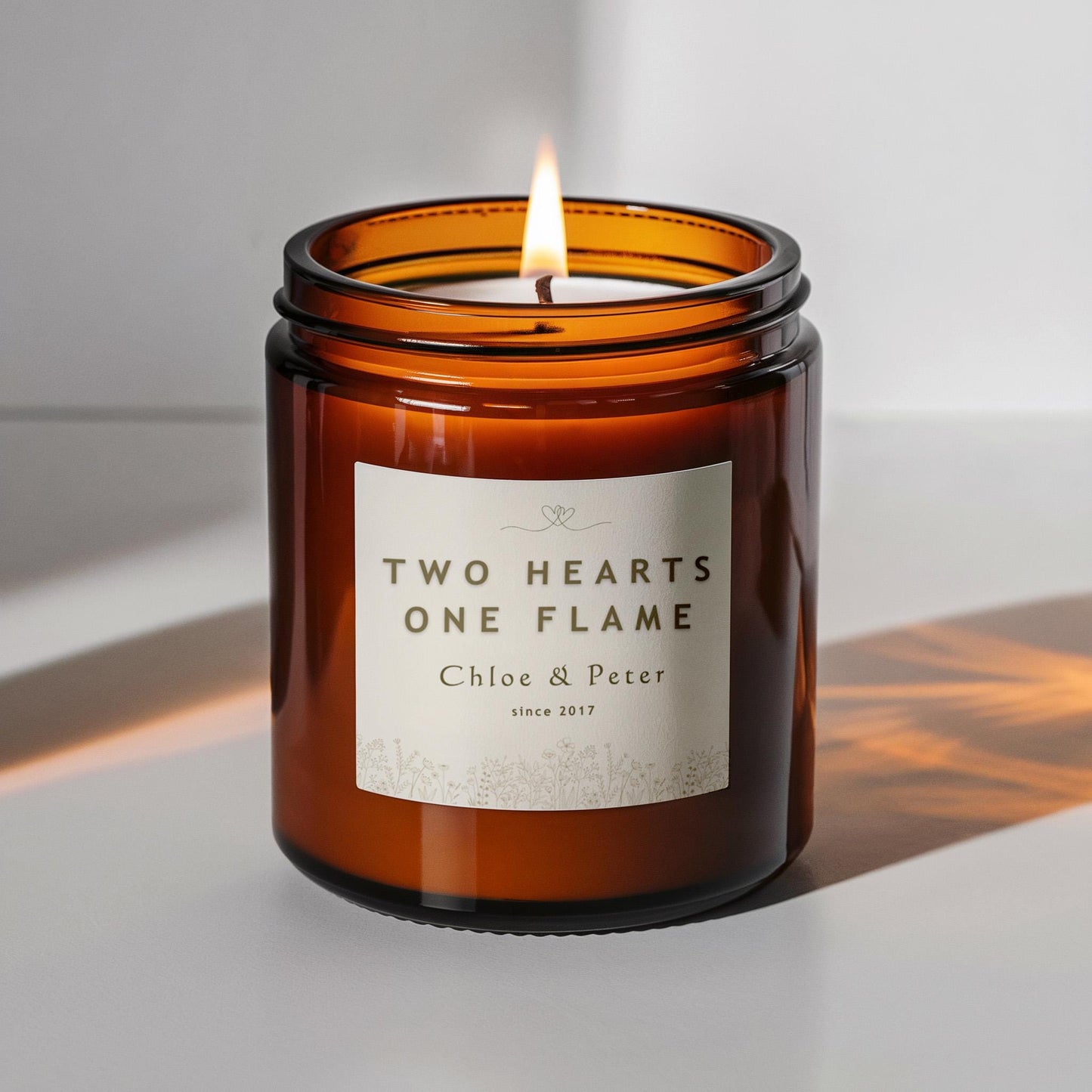 Two Hearts One Flame - Custom Names & Year Candle